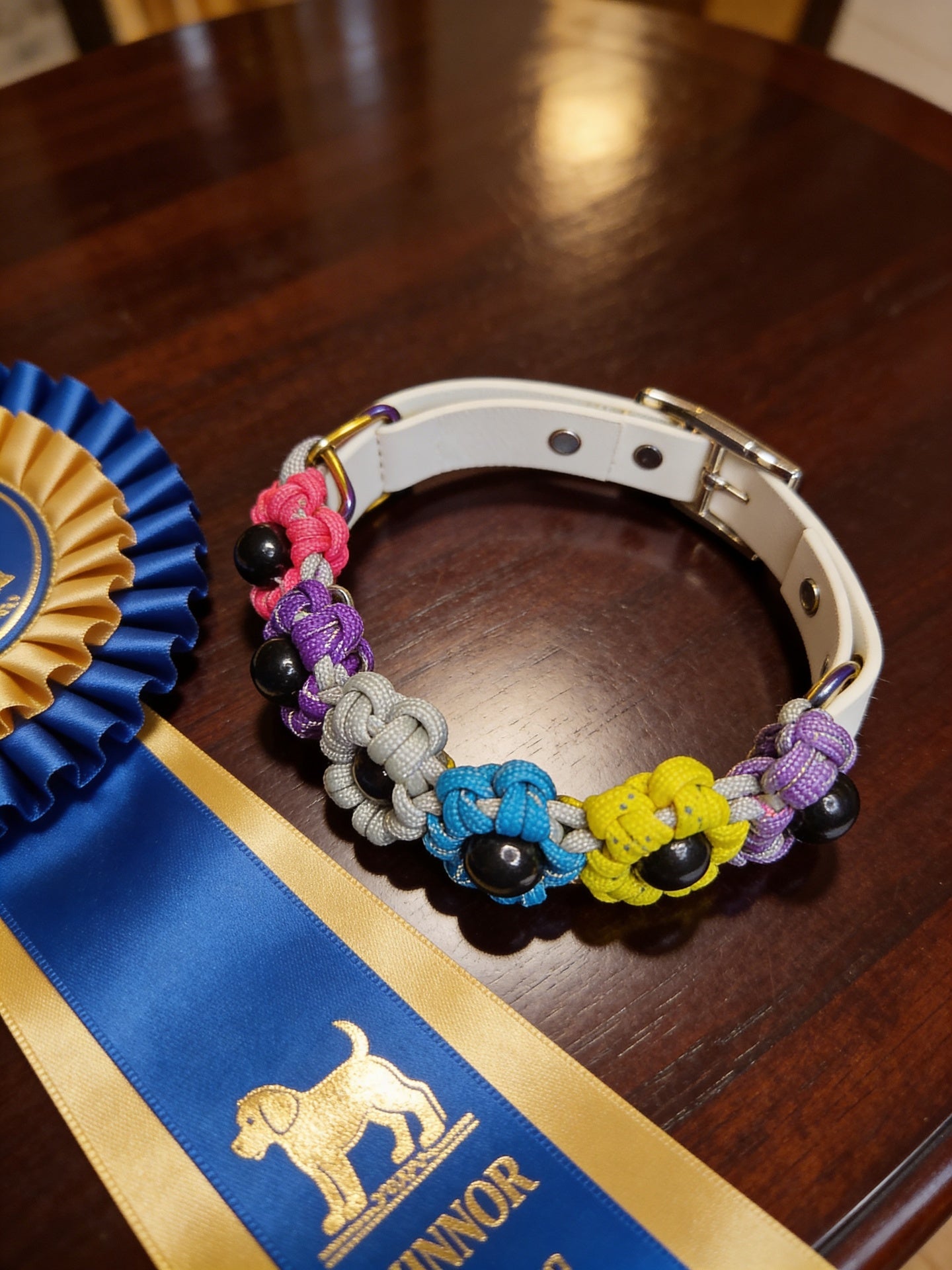 Flower weave paracord dog collar with beads