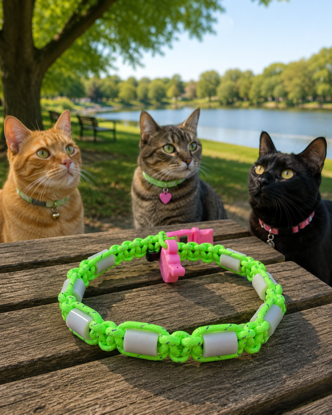 Cat Neon Meadow EM Anti Tick Collar-Tiny collar. Big personality. Handmade comfort with a bright playful glow.