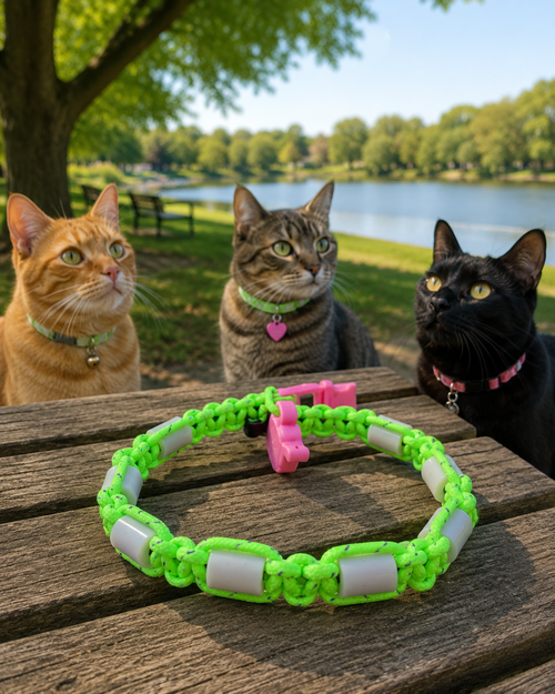 Cat Neon Meadow EM Anti Tick Collar-Tiny collar. Big personality. Handmade comfort with a bright playful glow.